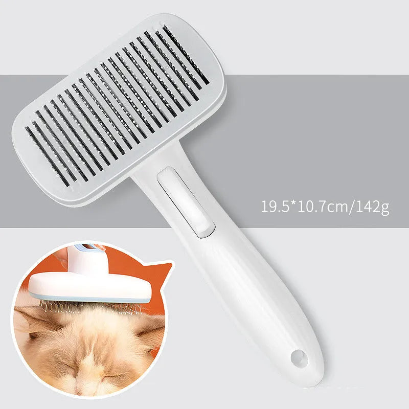 Automatic pet hair removal comb for dogs and cats with needle comb system in blue colour