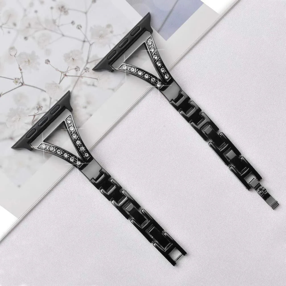 Herringbone diamond pattern Apple Watch strap with zinc alloy case in multiple colour options