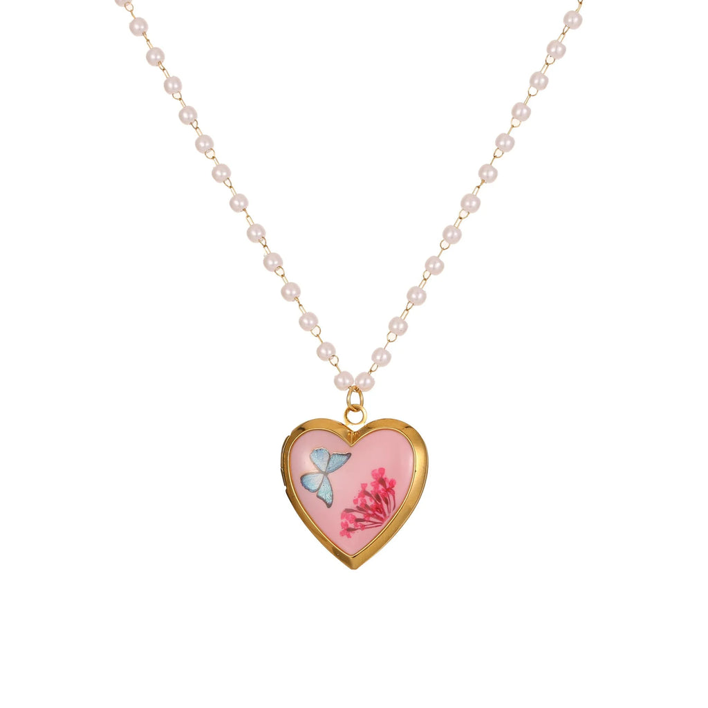 18K gold electroplated stainless steel love photo box necklace on display, geometric pendant, four colour options available