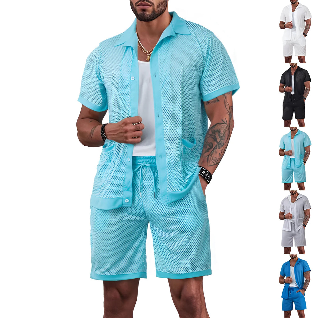 Beach shorts suit set with short sleeve cardigan and matching shorts in lightweight fabric