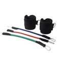 Black elastic pull rope set with ankle straps for leg and Taekwondo training.