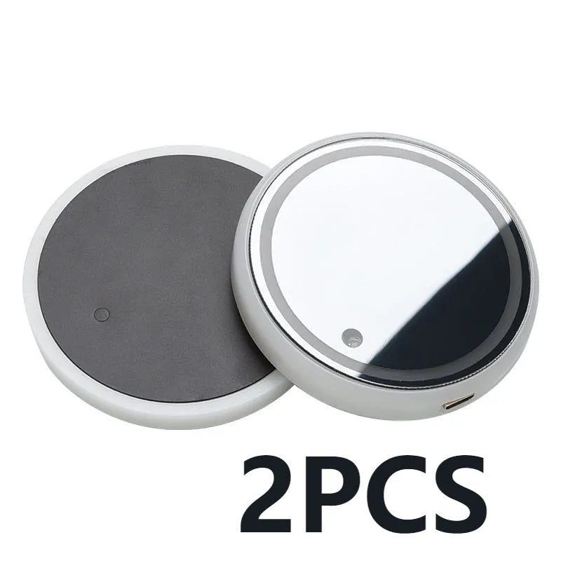 Car cup holder LED light-up coaster showing 7 colour options with USB charging cable