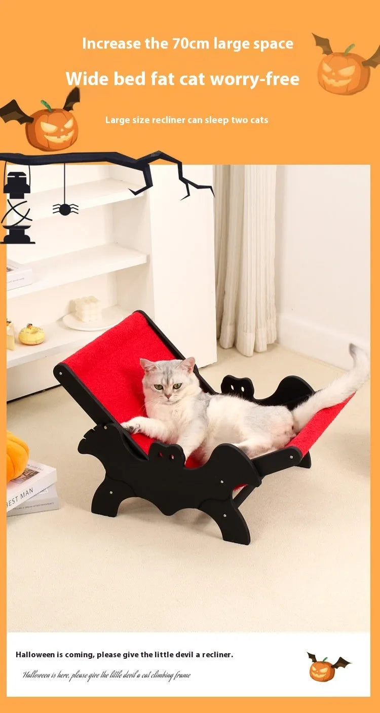MW-054 wooden frame cat recliner bed in black or red Halloween colours