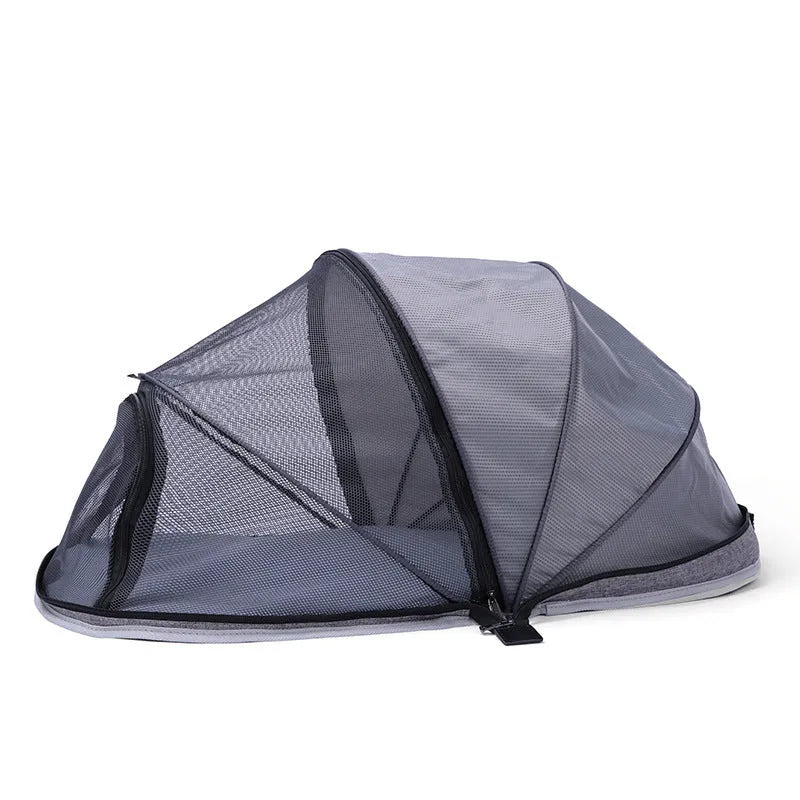 Folding cloth tent for cats with half mesh ventilation windows for travel and camping
