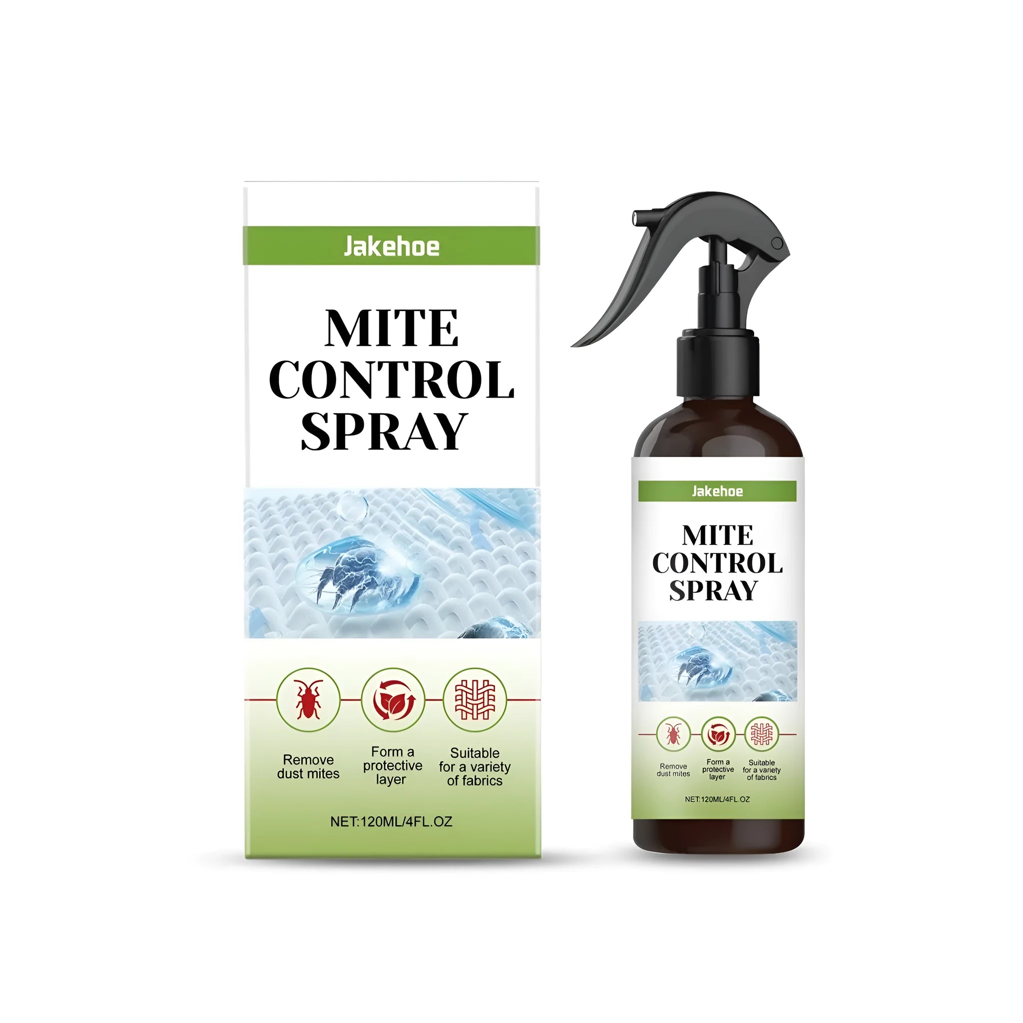 120ml bottle of menthol mite control spray for mattresses and fabric furniture.