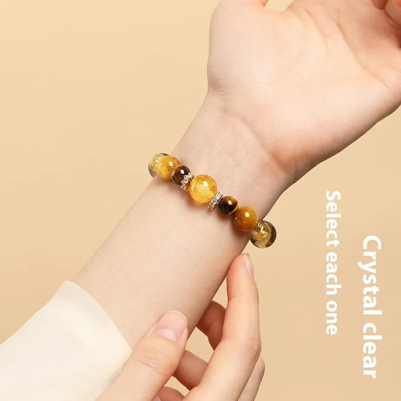 Natural yellow tower crystal tiger-eye bracelet in 10mm and 12mm sizes