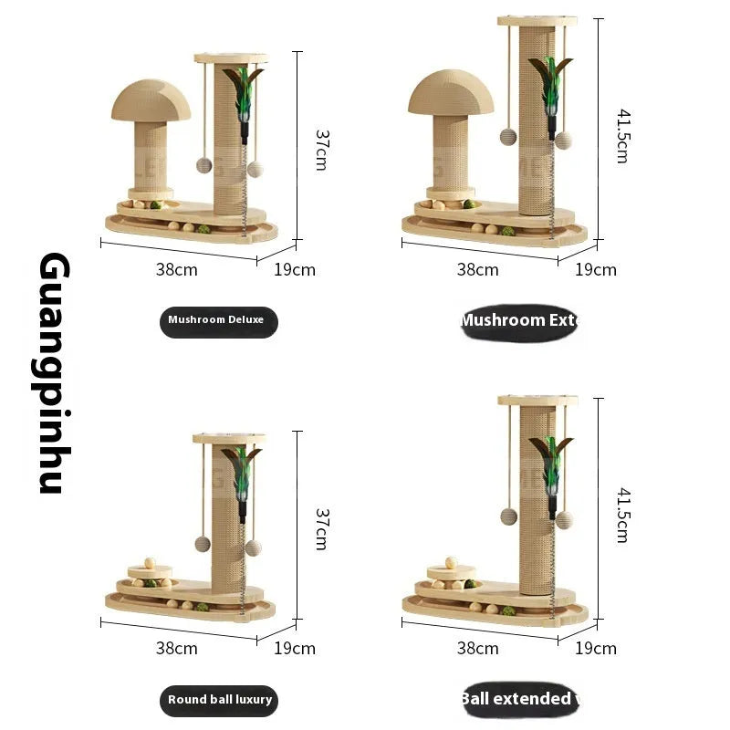 Solid wood cat climbing frame with a central rotating turntable scratching post