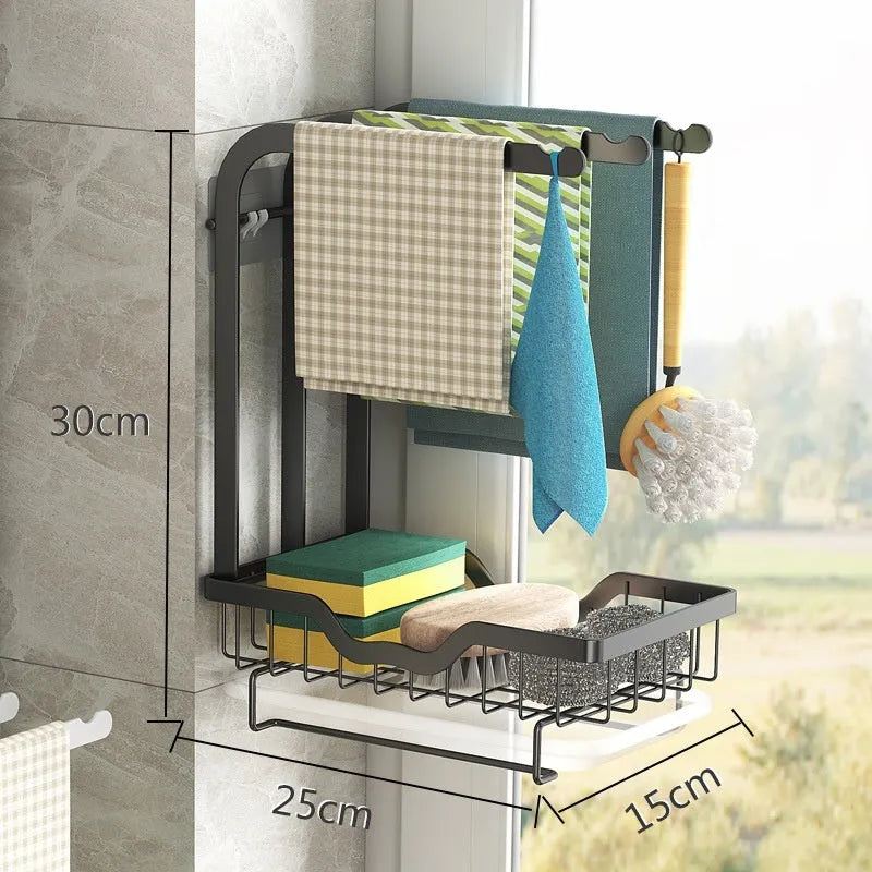 Foldable white plastic kitchen draining rack shown in wall mounted and table top configurations.