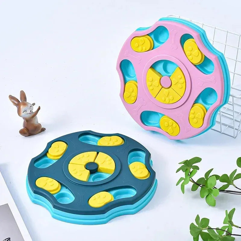 Blue dog puzzle feeder toy for aggressive chewers with interactive food-dispensing mechanism