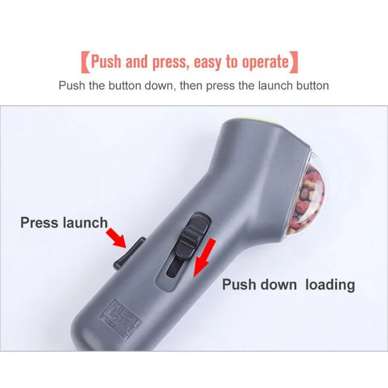 Grey pet snack catapult launcher for dogs and cats with 18cm portable size
