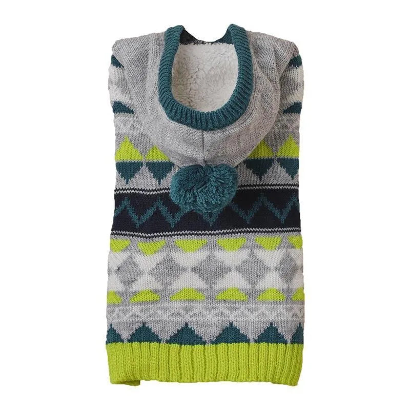 Classic diamond pattern acrylic pet sweater for dogs and cats in blue, green or pink