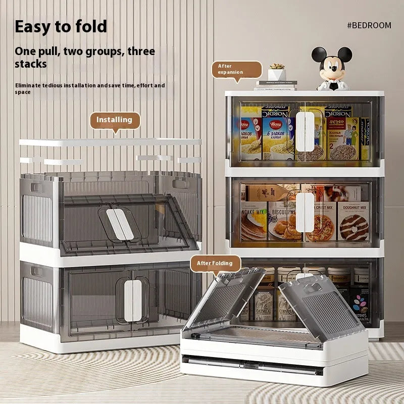 Foldable PP plastic storage locker with wheels available in white or grey with multiple layer options for shoes and toys