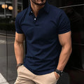 Men's solid colour summer polo shirt with short sleeves and button lapel in cotton mix fabric