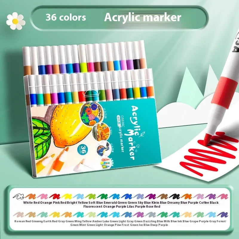 Set of acrylic marker pens in multiple colours for student drawing and painting projects