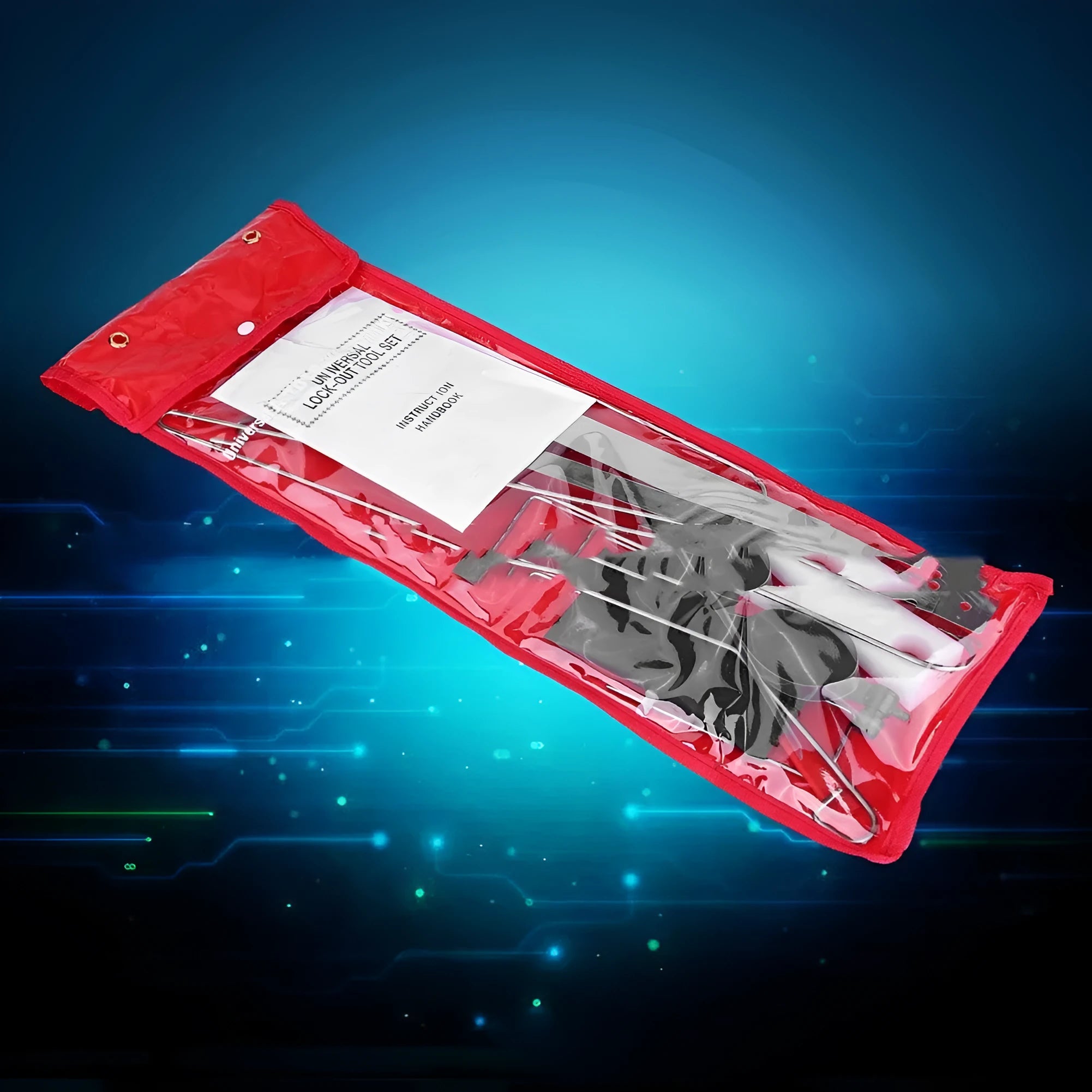 9-piece automotive maintenance tool set with plastic wedges, hooks, cable tie and crowbar tools