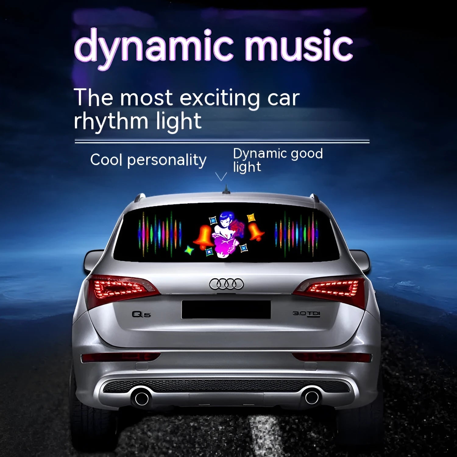 Car voice control rhythm lamp with electroluminescent panel showing colour-changing patterns