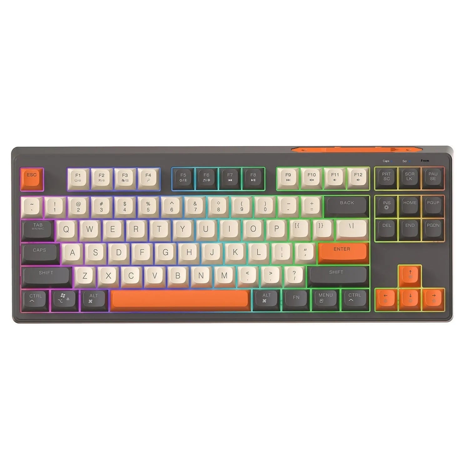 Wireless Bluetooth dual mode mechanical feeling keyboard in blueberry colour with 87-key compact layout
