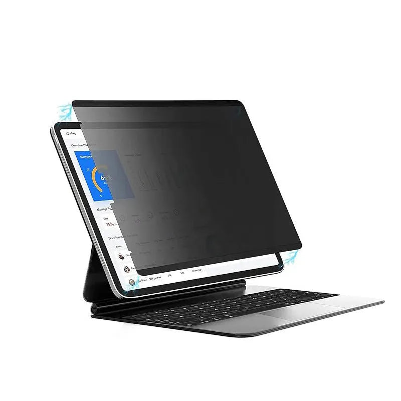 Magnetic iPad anti peeping film with matte finish shown next to iPad Pro