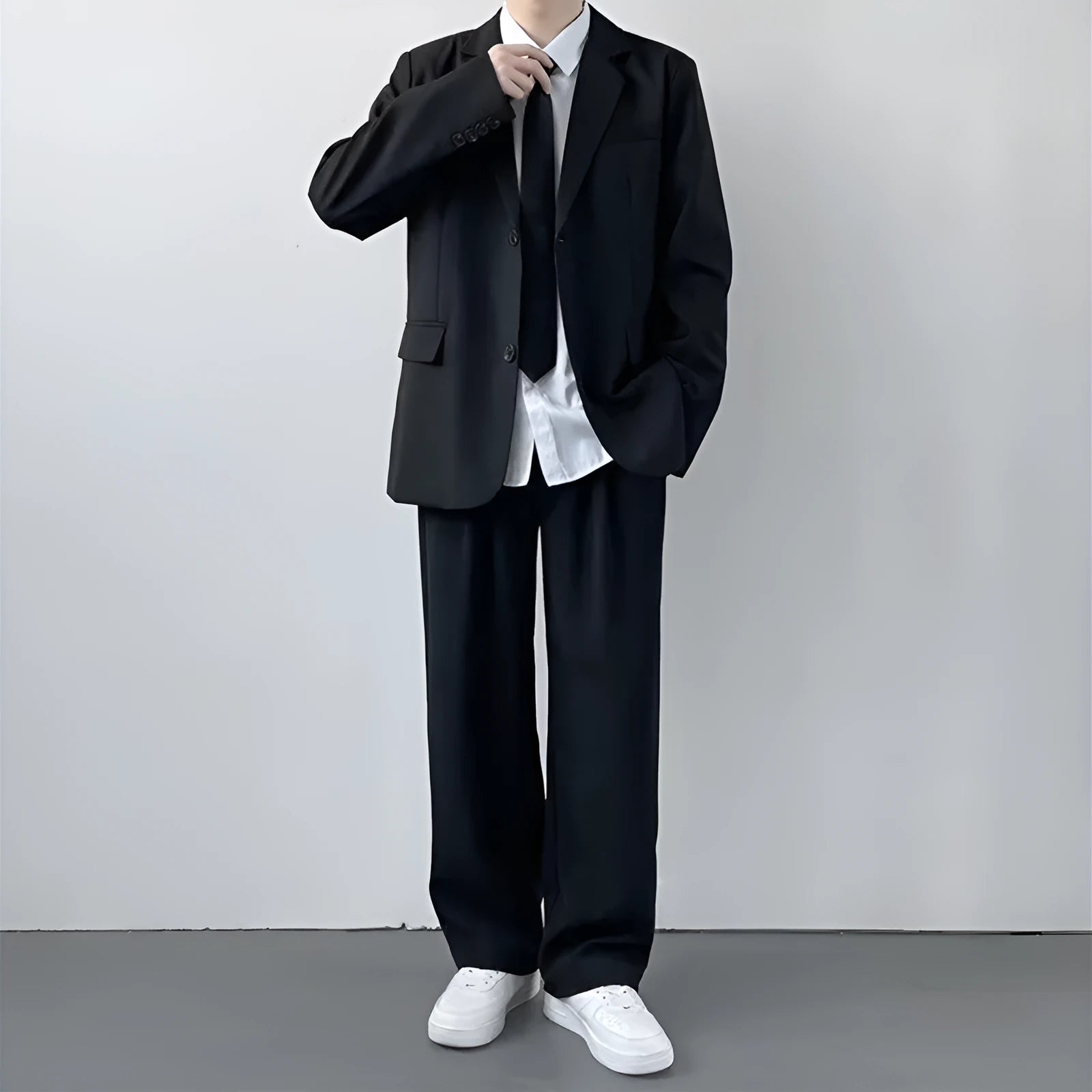 Men's plus size polyester suit set with white shirt and tie in college style for formal occasions