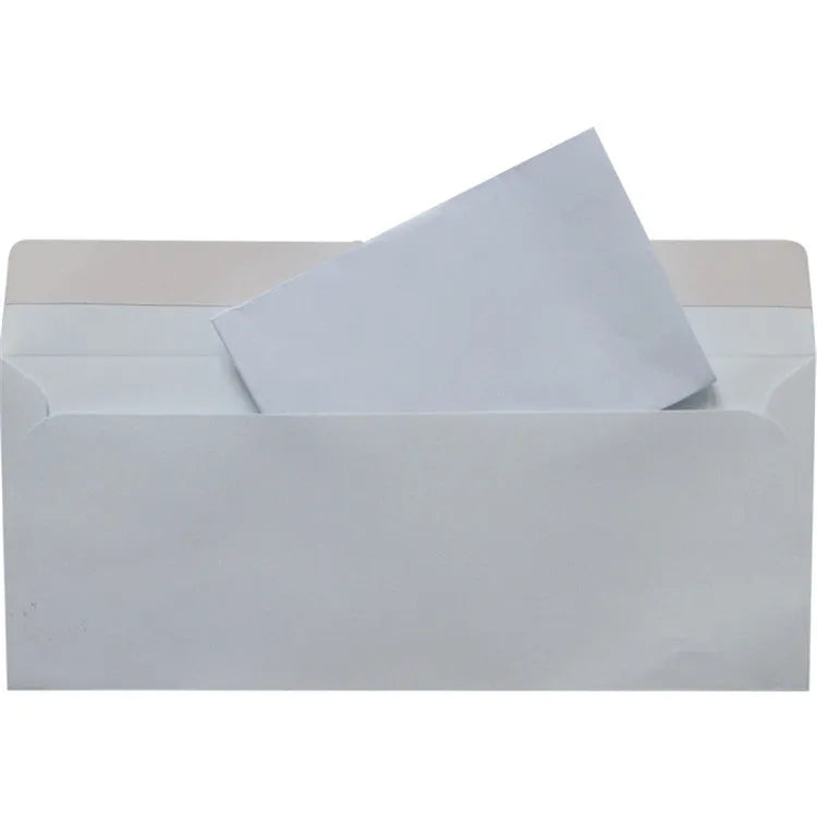 Blue confidential anti-opening security envelope showing self-adhesive seal, measuring 105mm by 240mm