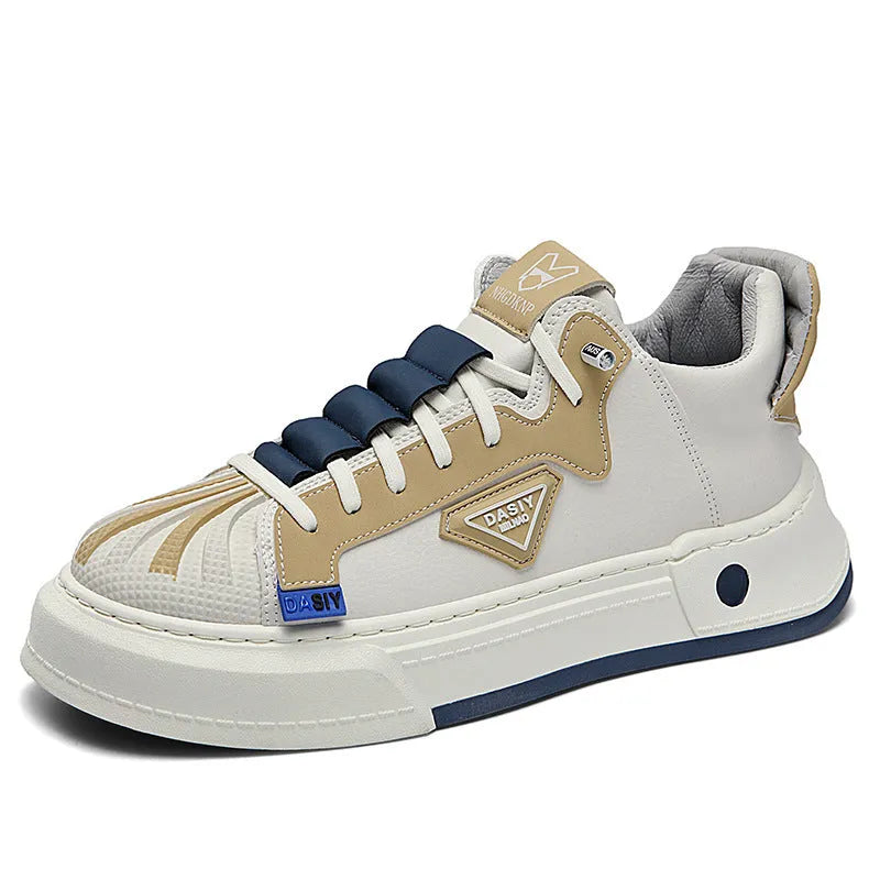 Men's beige and black elastic band casual sneakers with round toe and mesh lining