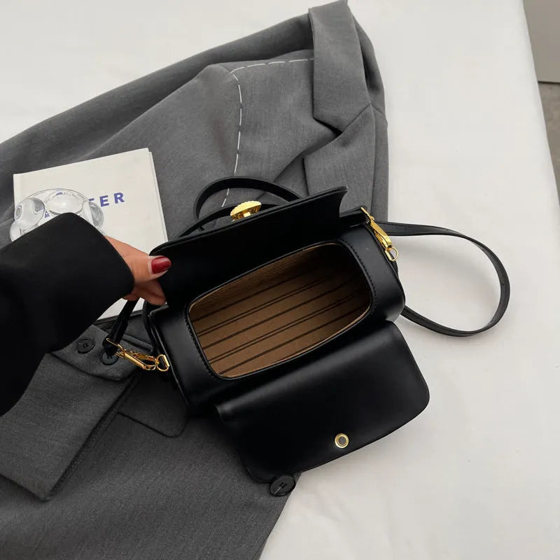 Women's casual shoulder messenger bag in PU leather, shown in black, beige, pink, and khaki colour options.