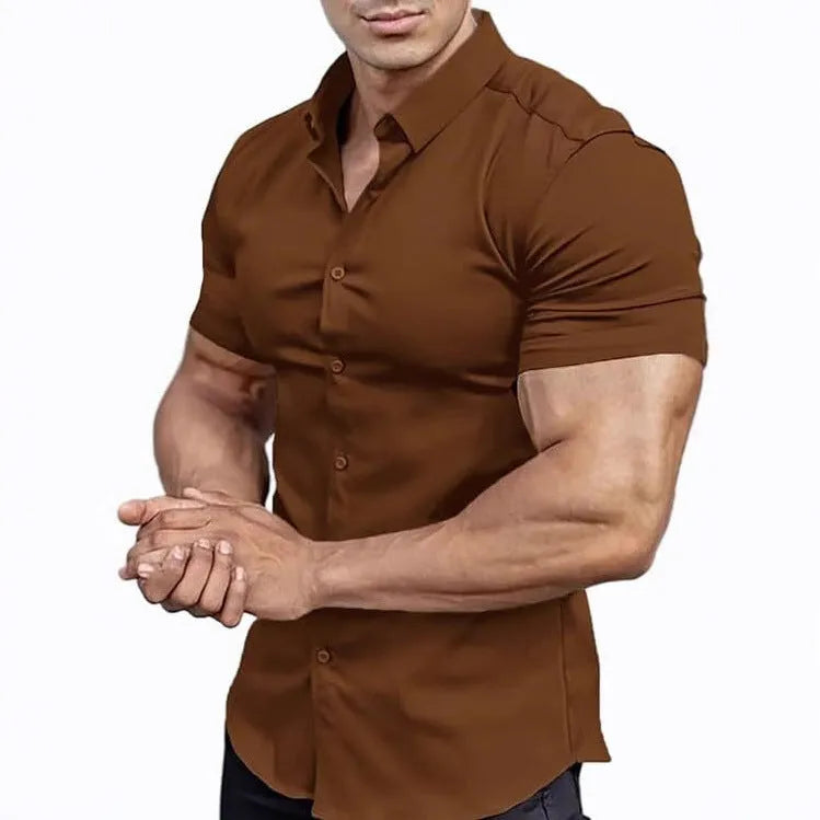 Men's short sleeve casual printed shirt in polyester available in multiple colours and sizes.