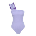 Single-shoulder suspender tube top one-piece swimsuit for women in solid colour with high-waist design