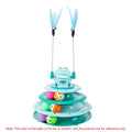 Blue 4-tier interactive cat puzzle toy carousel with six coloured balls and two teasing rods.