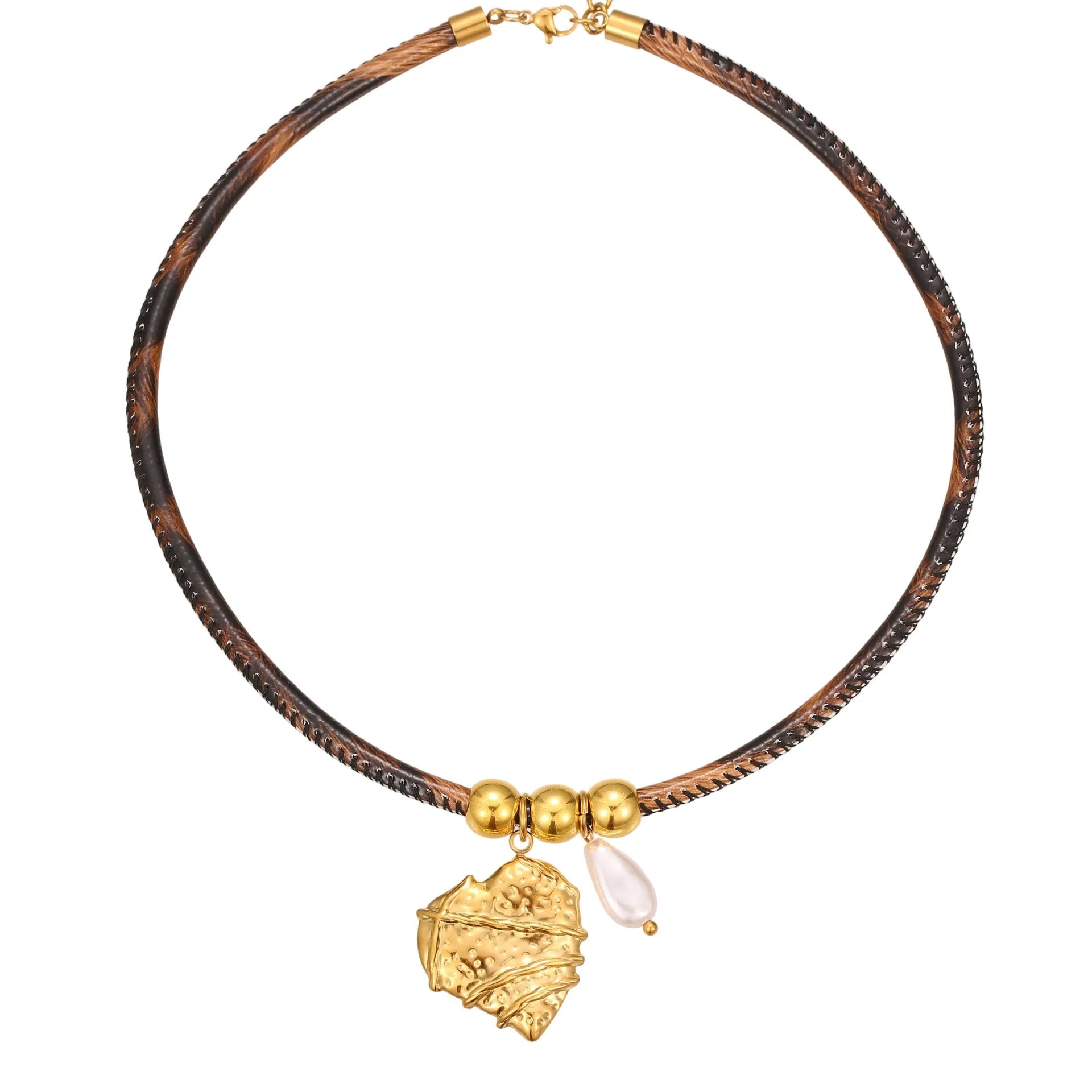 18K gold plated stainless steel necklace with geometric leopard print pendant and adjustable chain for women