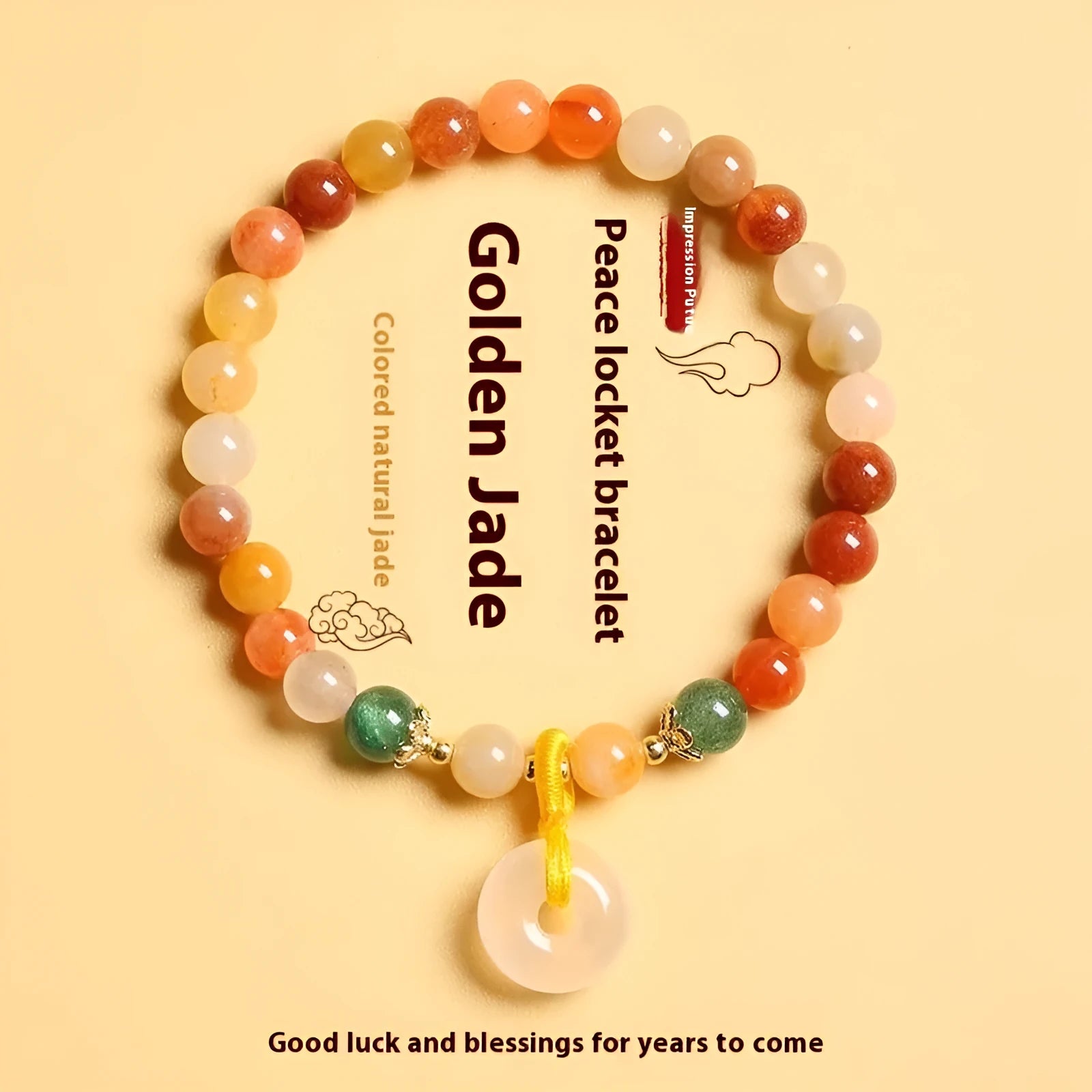 Handmade Chinese style natural jade and agate safety buckle bracelet with 6mm beads
