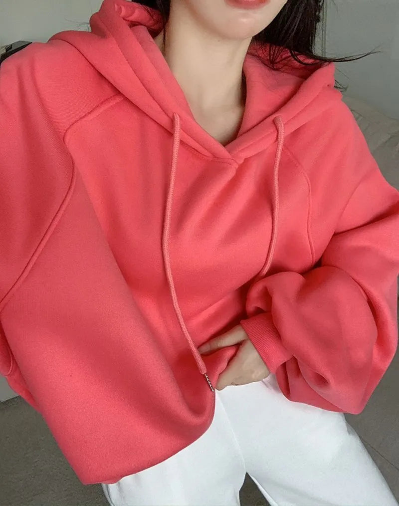 Women's loose mulberry silk hooded sleeveless sweater in watermelon red colour