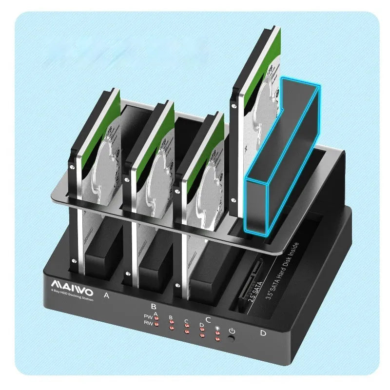 Four-bay 2.5 inch external hard disk docking station with cables and drive brackets