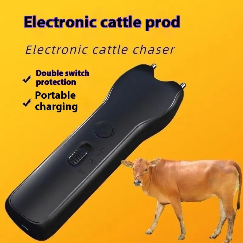 Electric livestock driving device black colour 17.6W 180x125x65mm next to animal on farm
