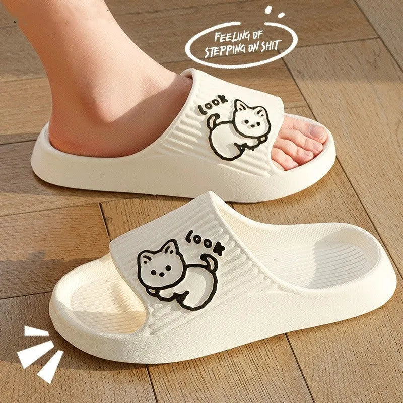 Cat design platform slippers made from soft EVA material with thick non-slip soles