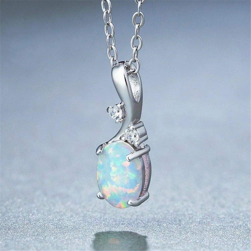 Water drop opal pendant necklace with adjustable chain in rose gold or white colour