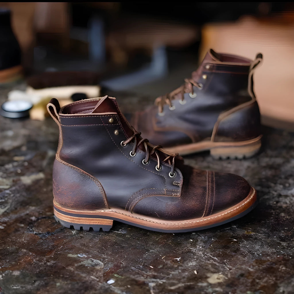 Men's casual ankle boots Martin boots buckle closure square toe artificial leather rubber sole low top solid colour