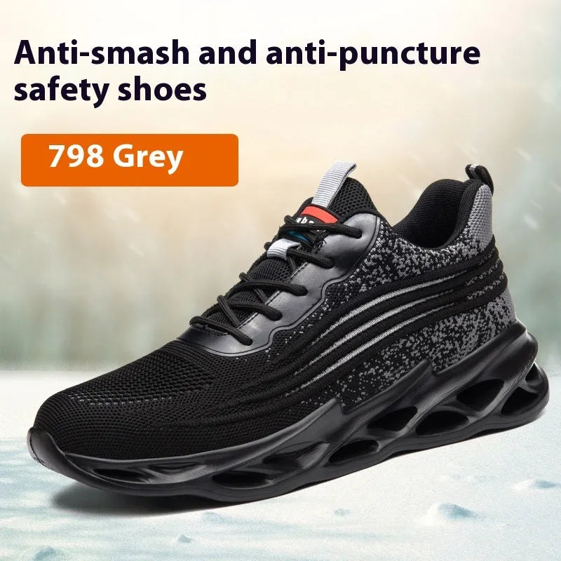 Brown leather safety shoes with rubber sole showing anti-smash workplace protection features