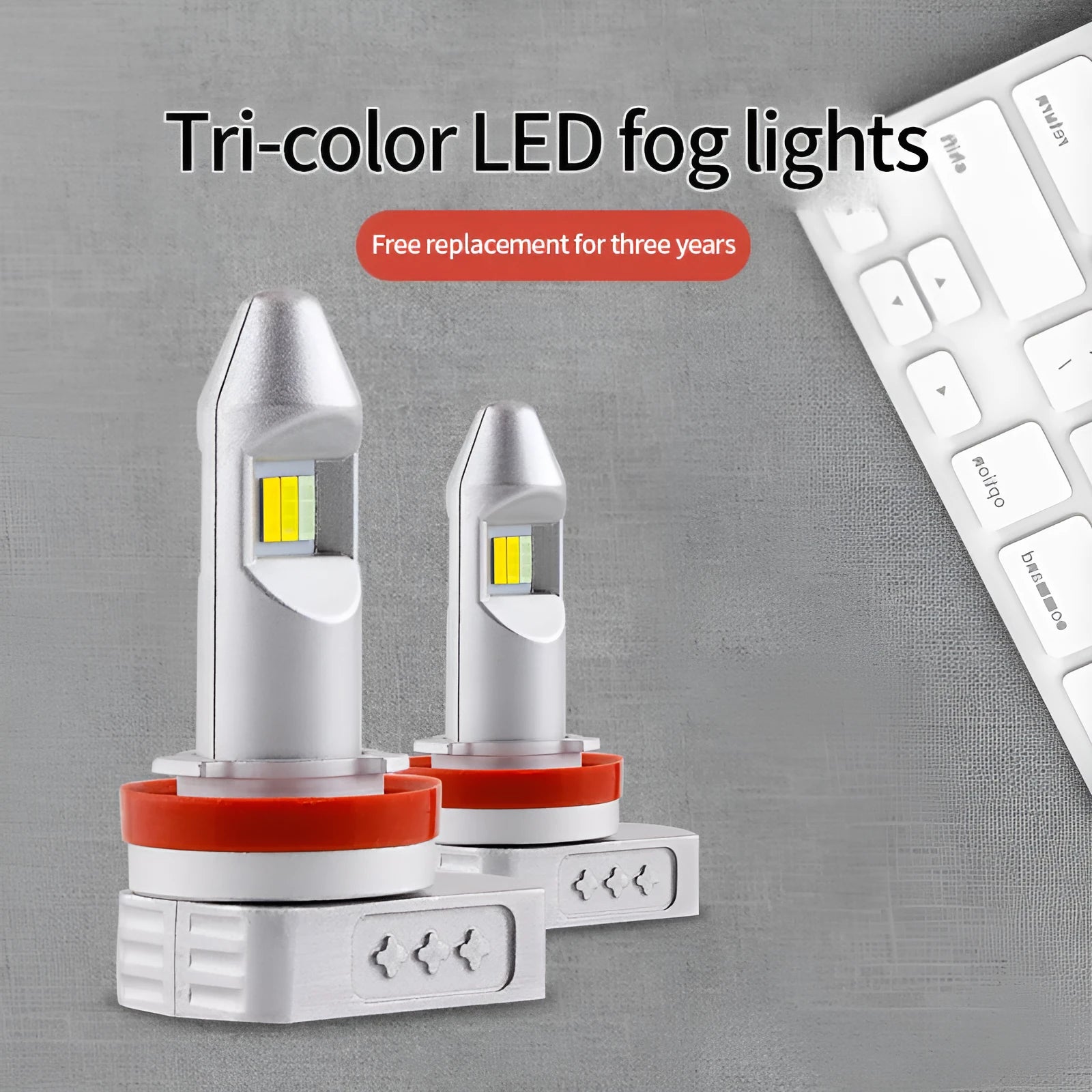 Universal LED fog lamp retrofit bulb with aluminium housing for cars and trucks.