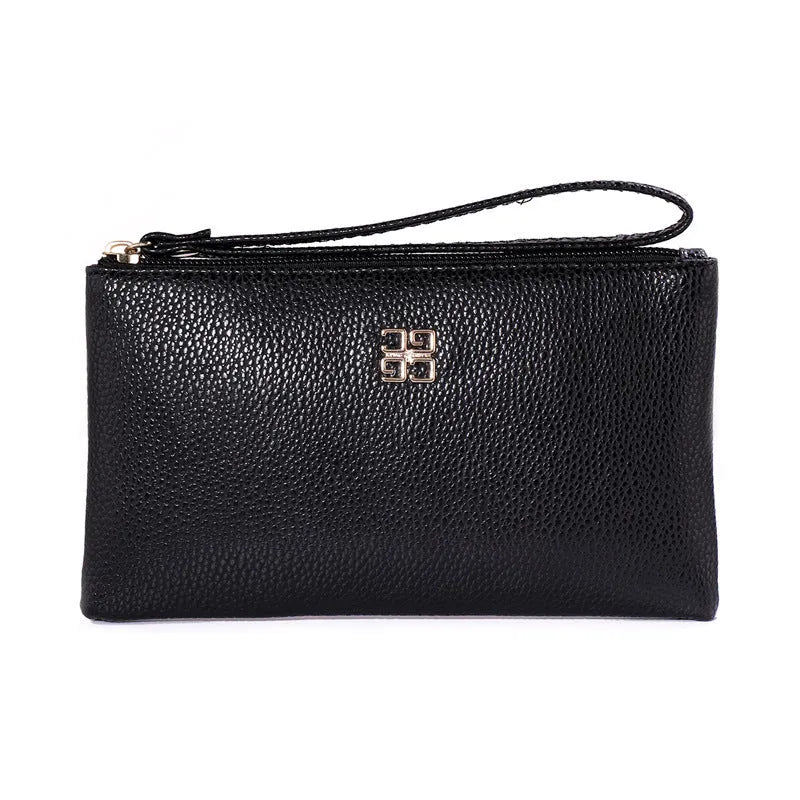 Long 55-inch PU leather wallet handbag with zipper closure in solid colour