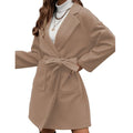 Minimalist long sleeve lapel button coat in a light blue colour, featuring a split belt and a loose casual fit.