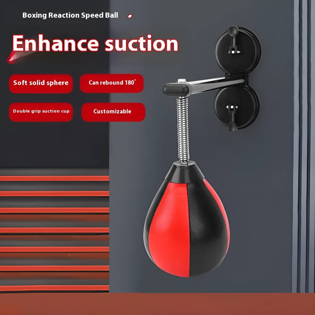 Hanging speed ball boxing training equipment with red and black ball head and suction cup mounting system