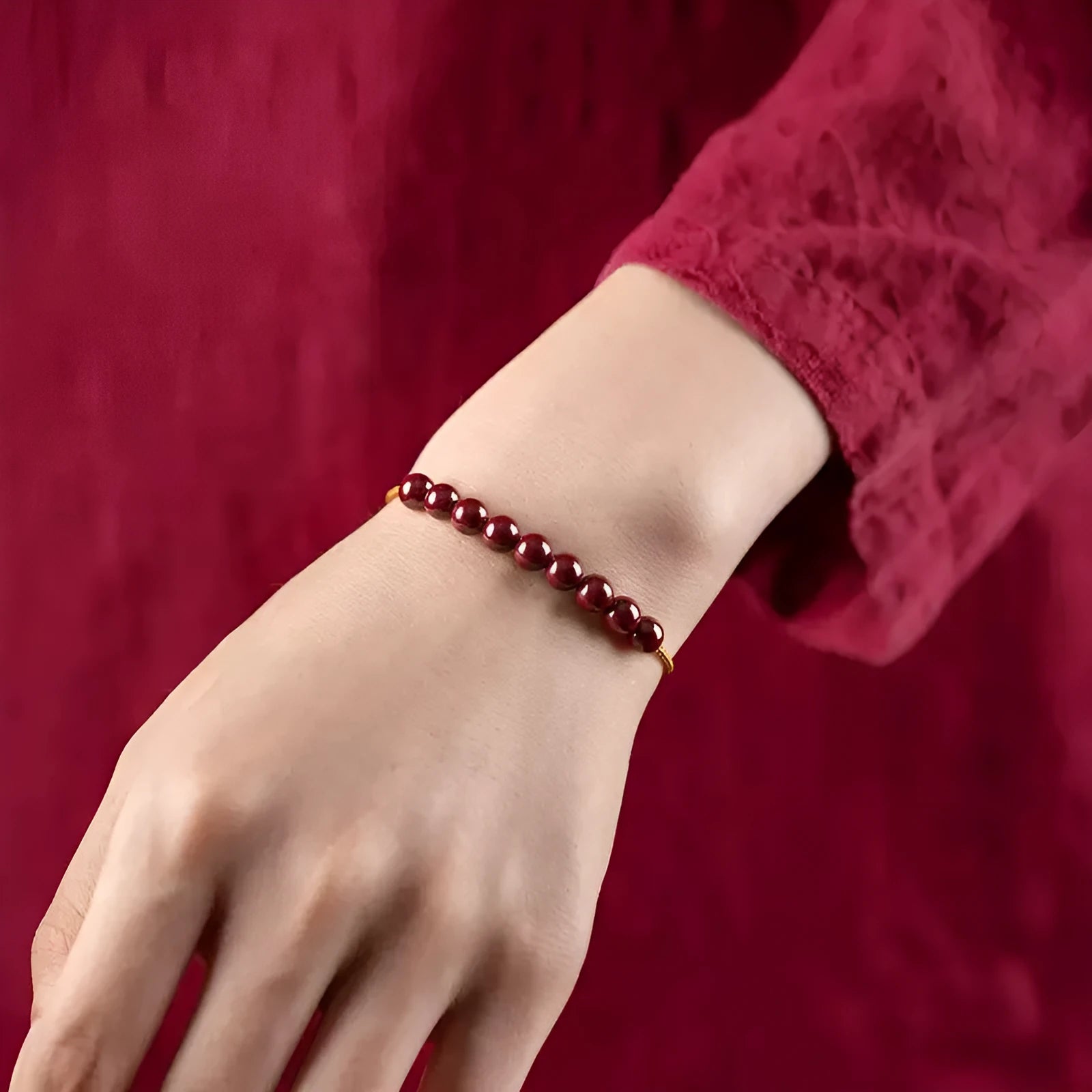 Hand-woven cinnabar bracelet with geometric beads in traditional Hetian jade style