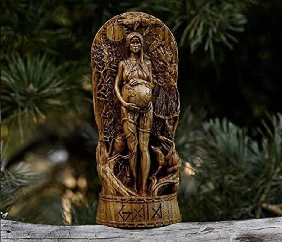A detailed synthetic resin statue of a Greek Goddess, standing 22cm tall on a base.