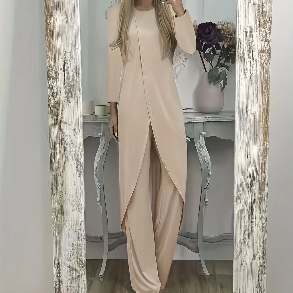 Black casual polyester two-piece tracksuit with long sleeves and trousers on a hanger