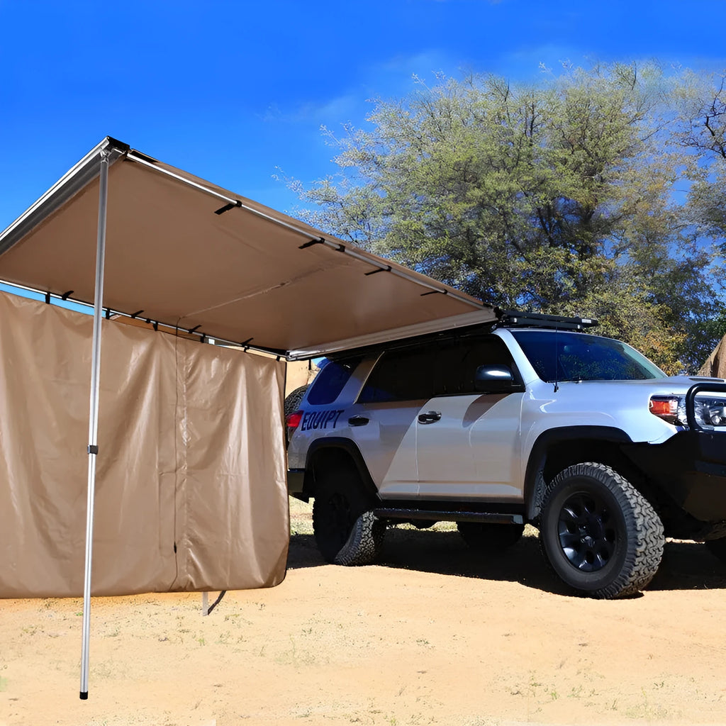Camping tent with aluminium poles and camouflage styling showing two bedroom layout