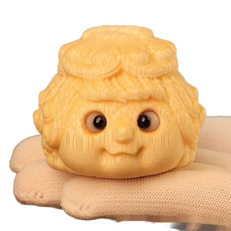 Solid bamboo carving of a golden Princess Toad ornament, 5.0 cm cute style figurine.