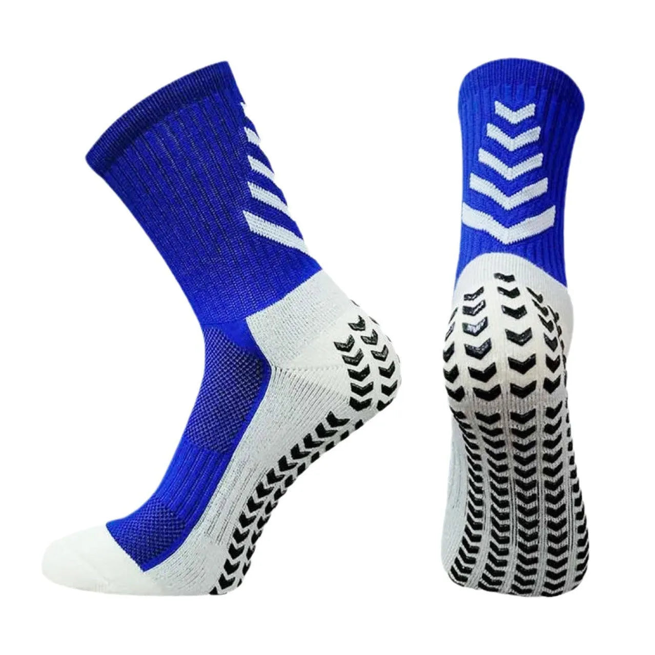 Men's mid-calf athletic socks with geometric patterns and non-slip silicone grip