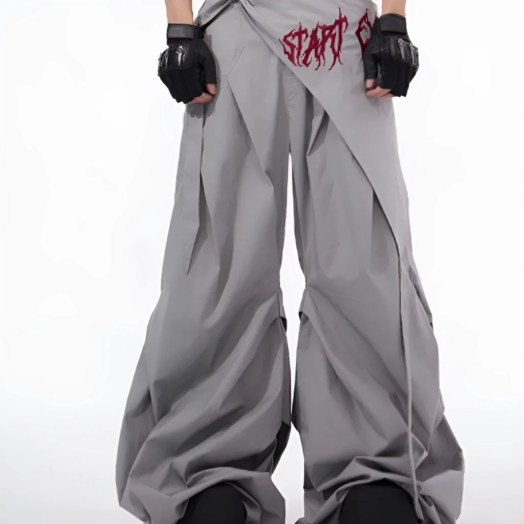 Boys black and grey wide leg summer pants with loose Korean style fit