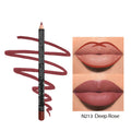 Matte finish lip liner pencil in a wooden case with shade numbers 201 to 214 shown